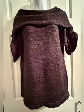 Off-the-Shoulder Knit Tunic Sweater in Dark Brown